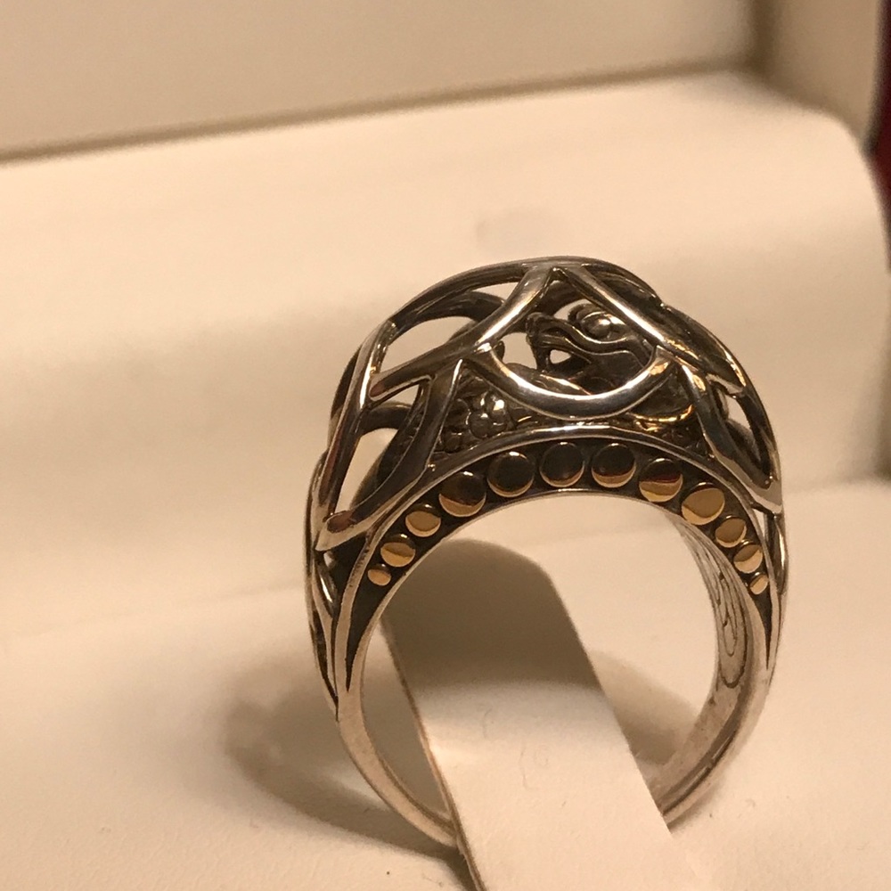 John Hardy silver & 18 k naga dome ring w/dragon